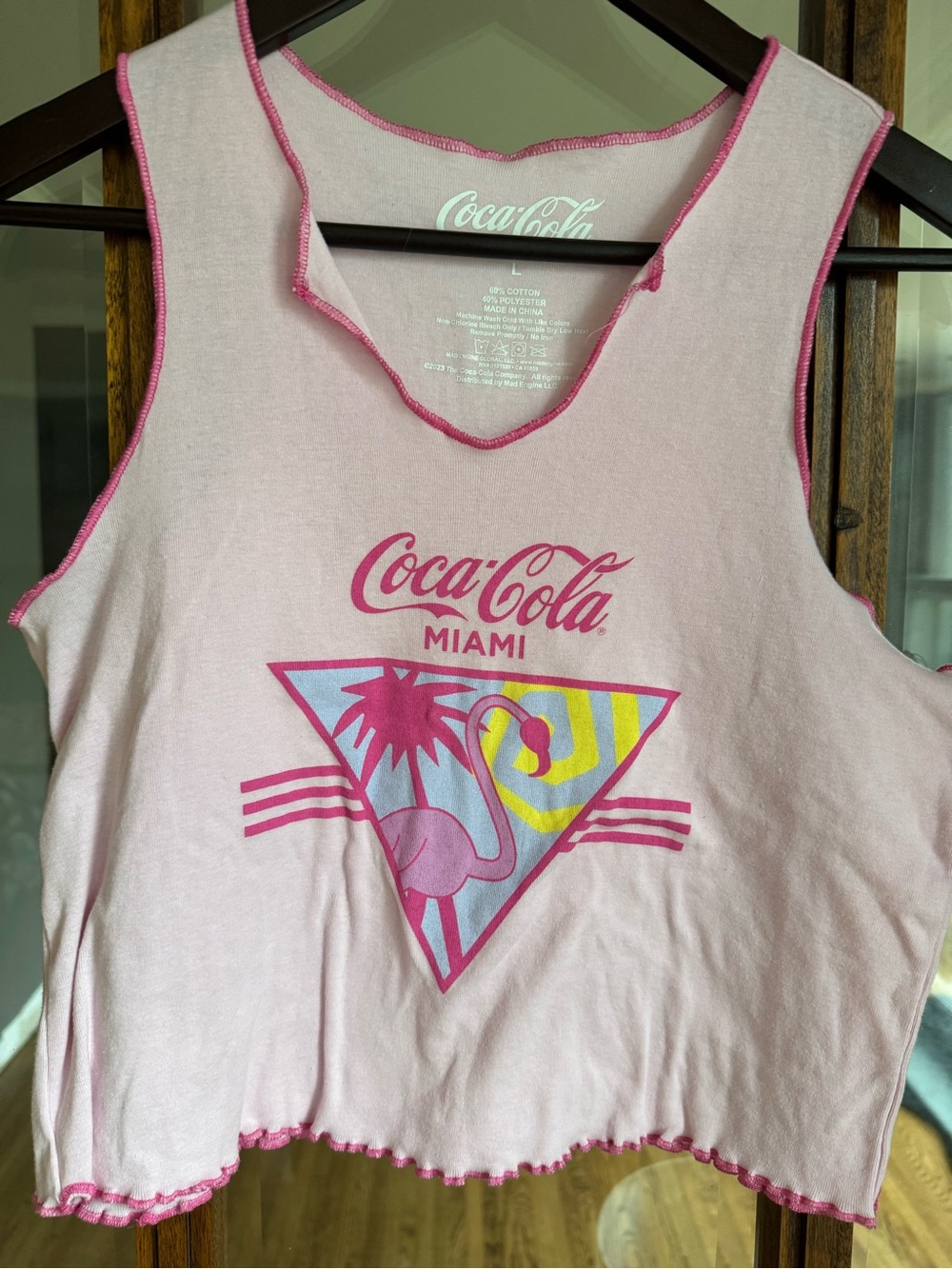 Coca-Cola Pink Graphic Crop Tank with Bright Trim